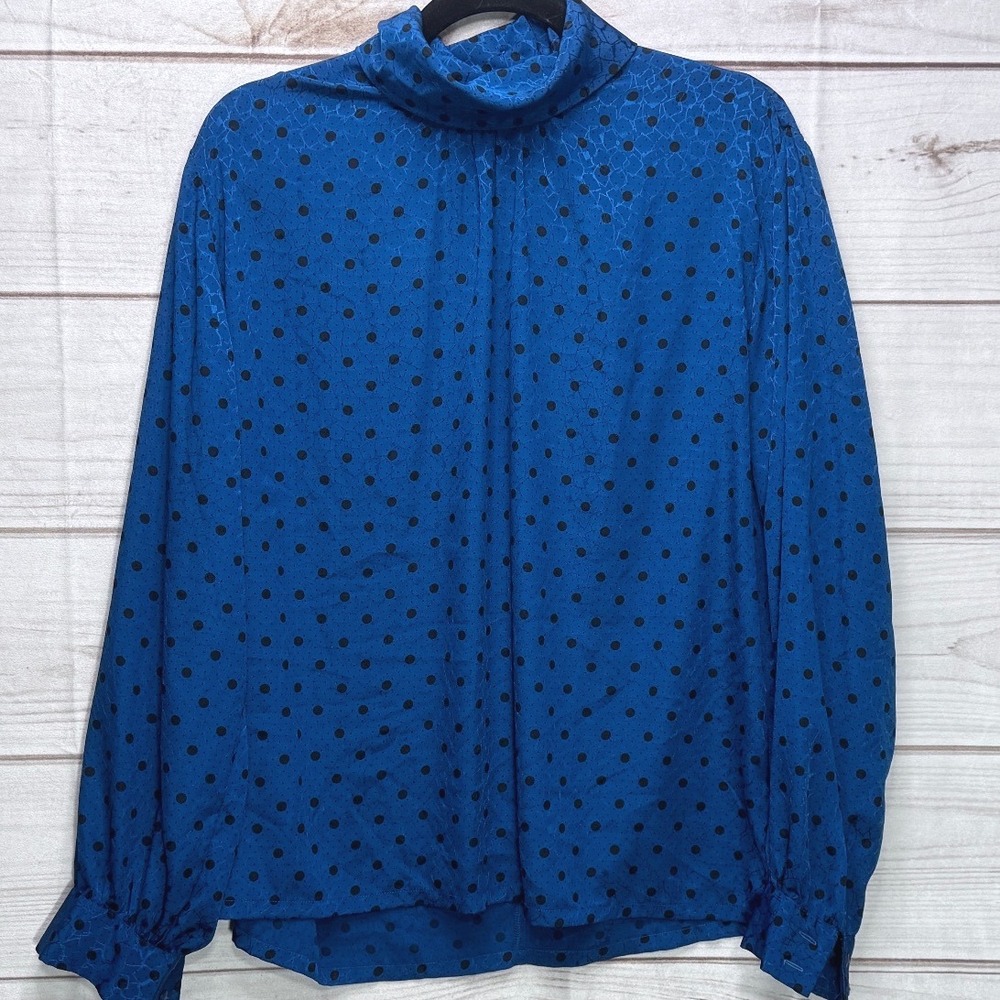 VTG Country Sophisticates by Pendleton Blue Polka Dot Mock Neck Blouse Size 16